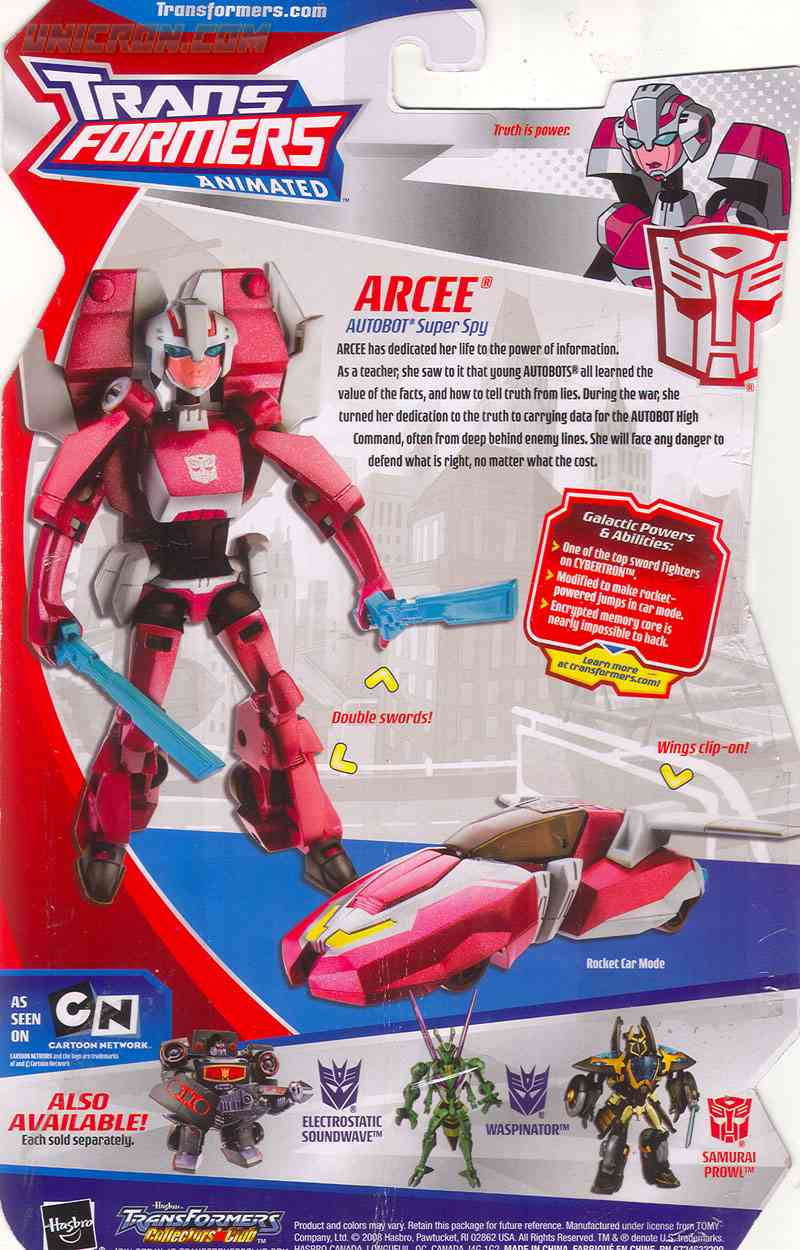 Transformers Animated Arcee (Toys R Us exclusive) [2] - Transformers Tech  Spec & Package Art Archive