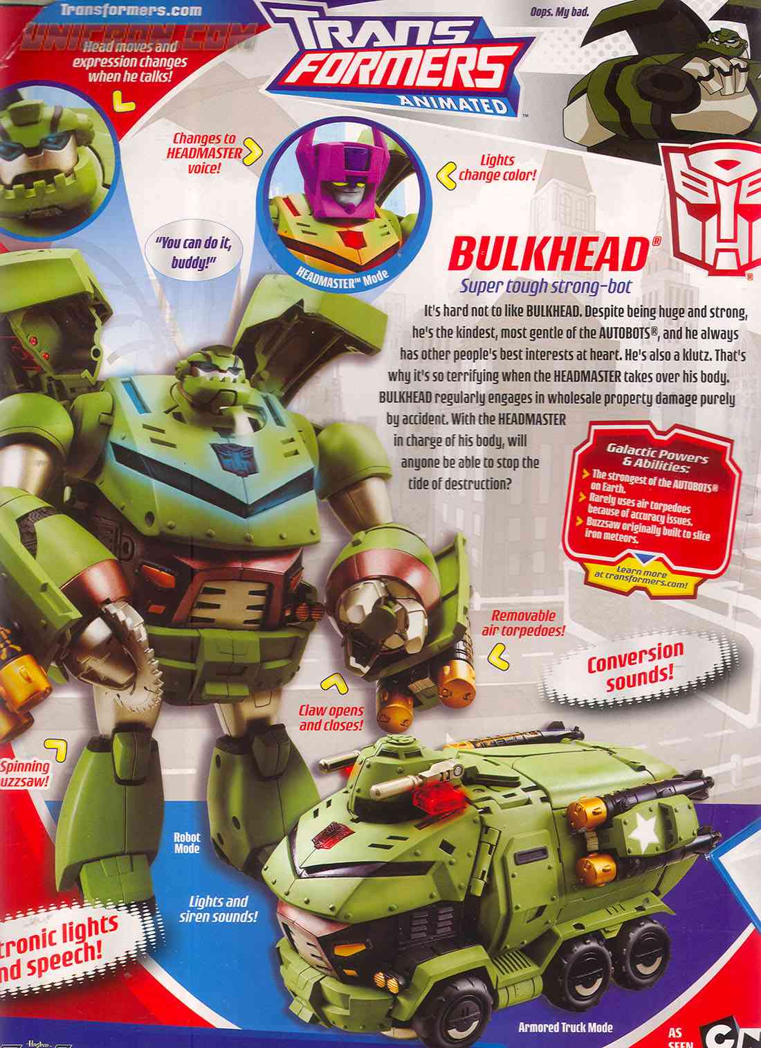Transformers Animated Bulkhead (with Headmaster) [2] - Transformers Tech  Spec & Package Art Archive