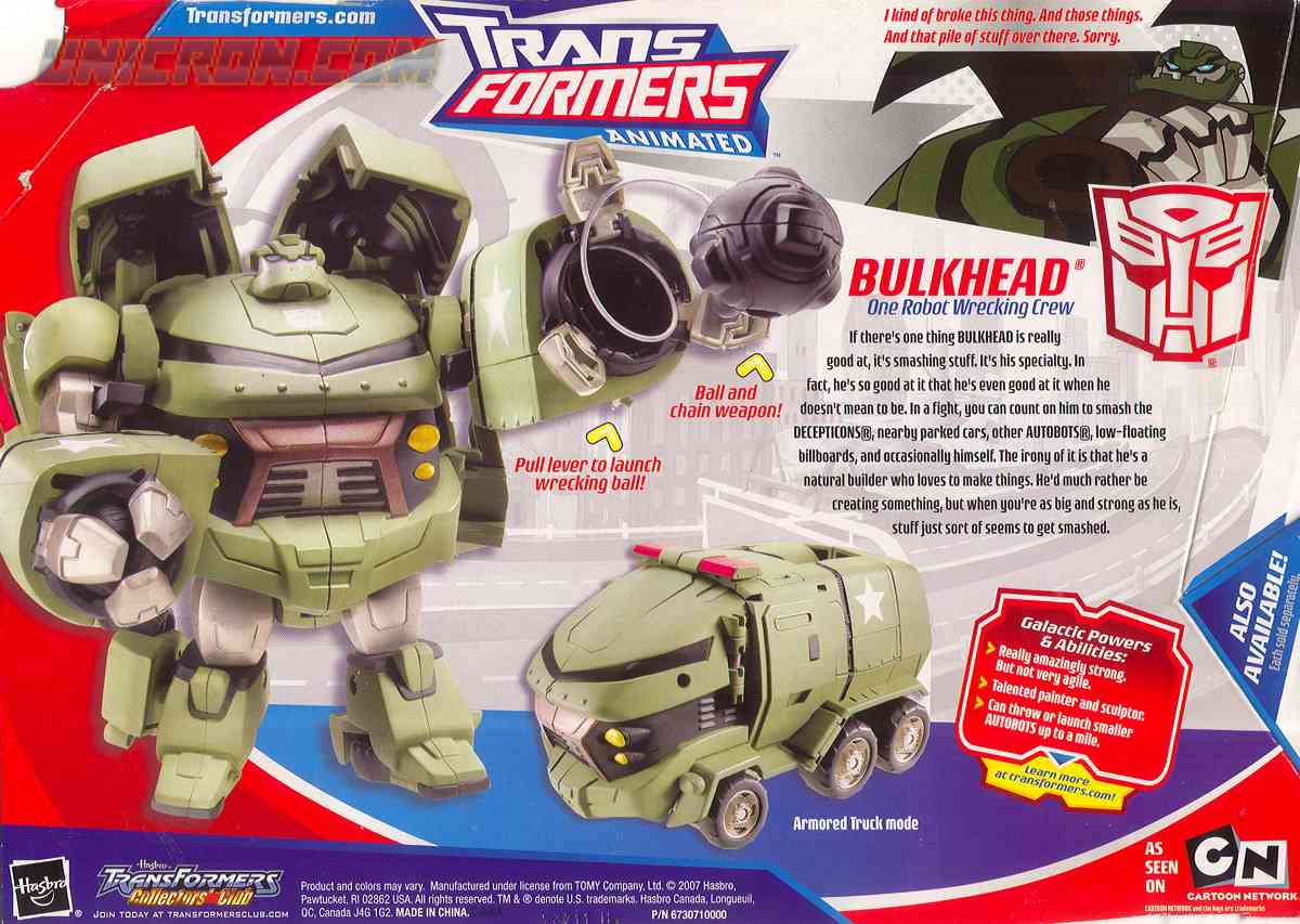 Transformers Animated Bulkhead [2] - Transformers Tech Spec & Package Art  Archive