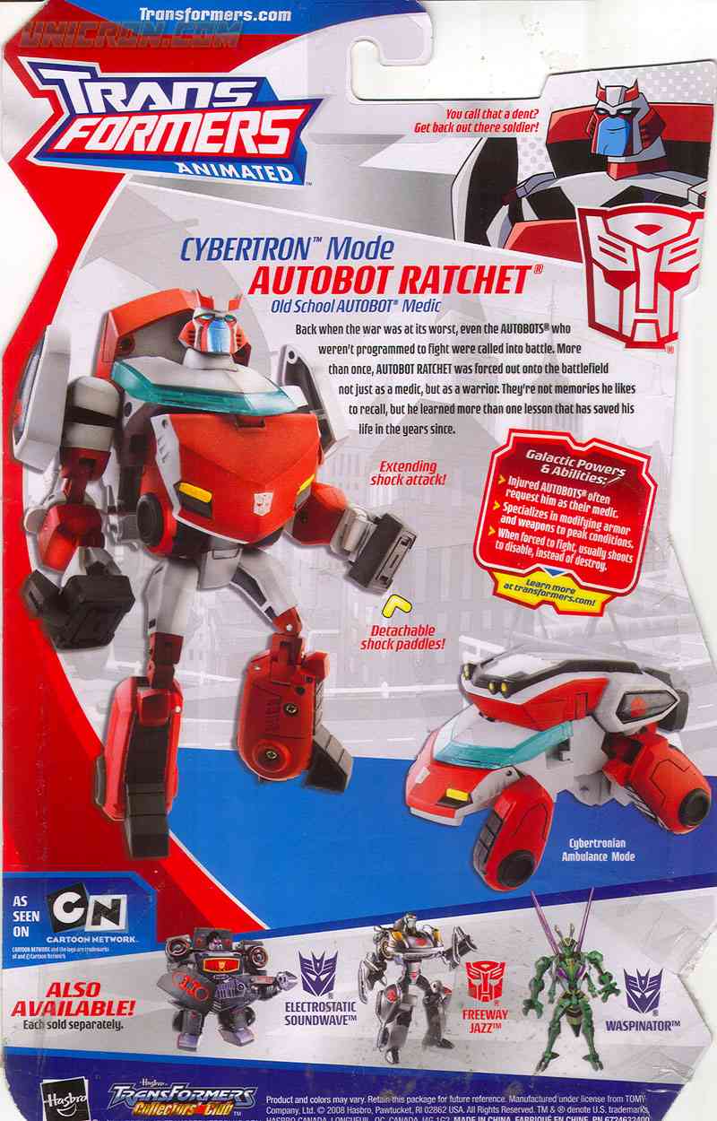 Transformers Animated Autobot Ratchet (Cybertron mode, Toys R Us exclusive)  [2] - Transformers Tech Spec & Package Art Archive